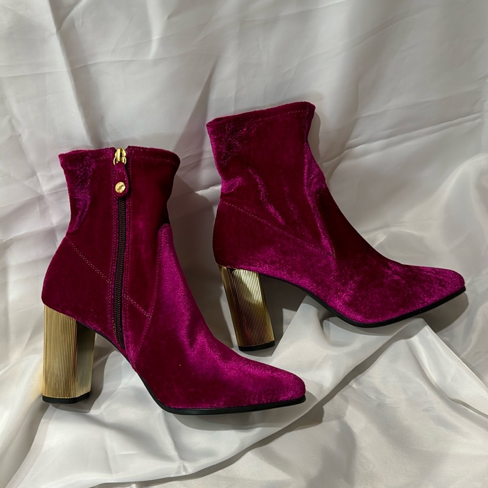 Fuchsia Velvet Peython Funky Gold Ridged Block Heels US 7.5 EU 37.5 - Picture 8 of 17